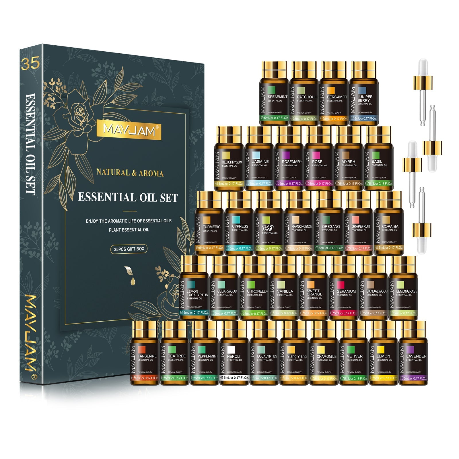 Natural & Aroma Essential Oil Gift Box 35 Bottles | Relaxation Collection | Mayjam